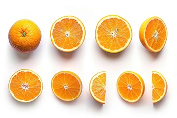 Fresh halved oranges on a white background, perfect for food and healthy lifestyle concepts