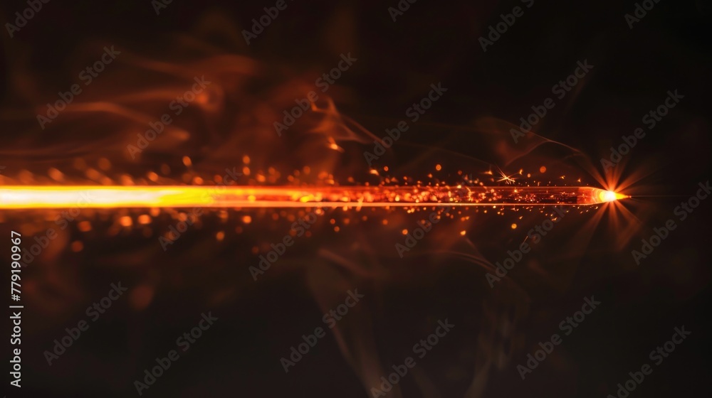 Poster A mesmerizing fire sparkles on a dark black background. Ideal for use in abstract designs or as a unique background element