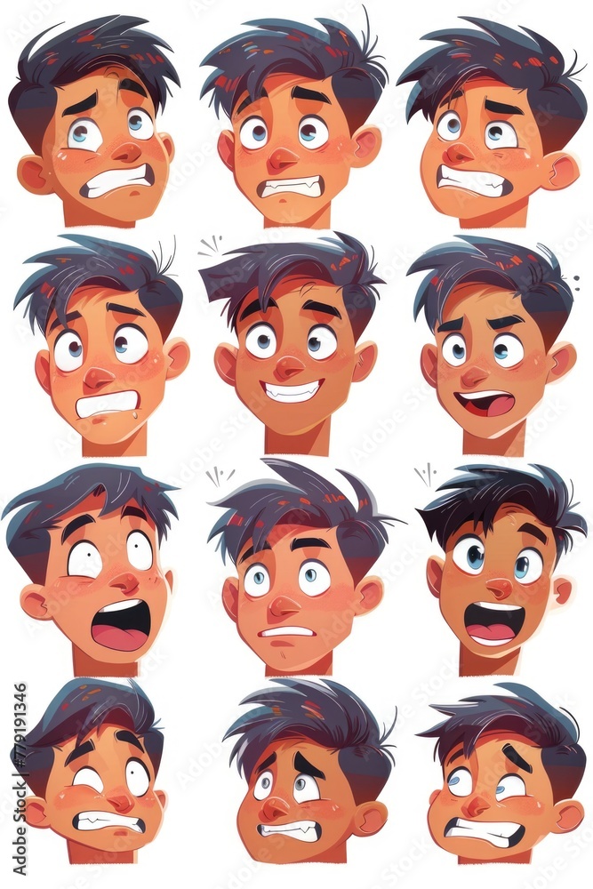 Poster Collection of cartoon faces showing different emotions. Suitable for graphic design projects