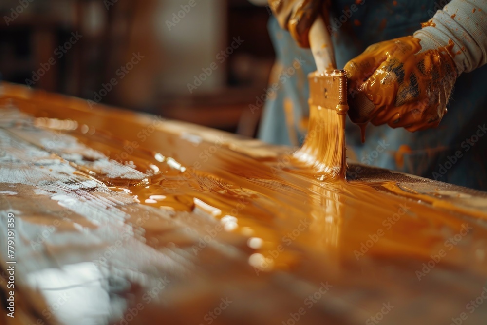 Poster close-up of person using knife to paint table, ideal for diy projects