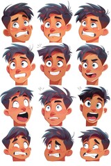 Collection of cartoon faces showing different emotions. Suitable for graphic design projects