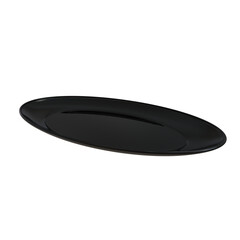 Black oval ceramic set plate for restaurant food table 3d render illustration