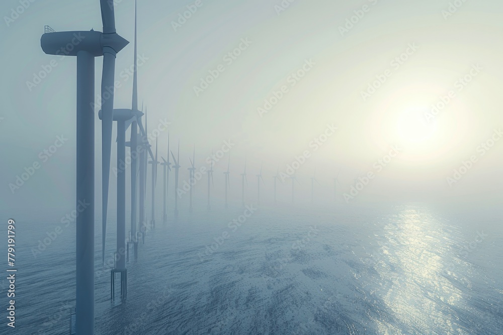 Aufkleber wind turbines generating clean energy in the ocean. suitable for renewable energy concepts