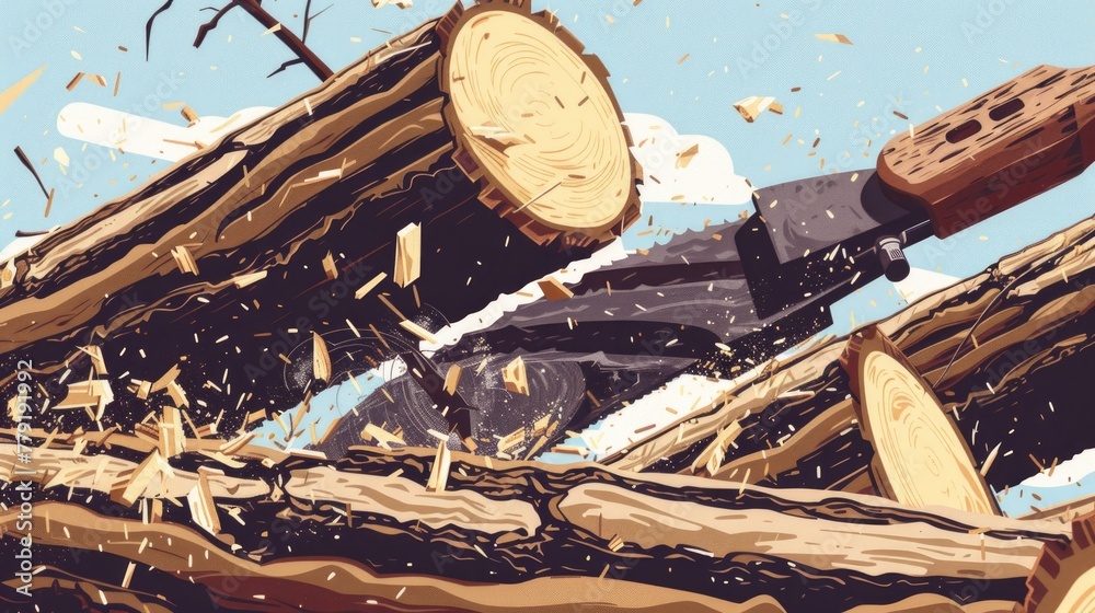 Aufkleber A person using a chainsaw to cut down a tree. Suitable for forestry or logging industry concepts