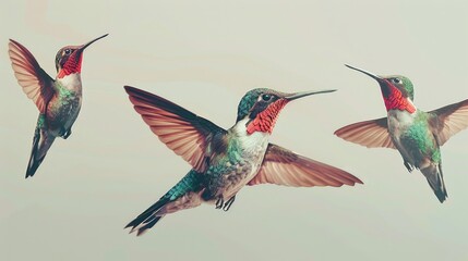 Fototapeta premium Three hummingbirds flying in the sky, suitable for nature concepts