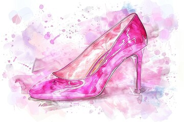 A detailed drawing of a pink high heeled shoe. Perfect for fashion design projects