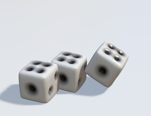 White 3d isolated realistic dice for casino game. Random rolling square luck choice for poker gaming entertainment illustration