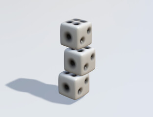White 3d isolated realistic dice for casino game. Random rolling square luck choice for poker gaming entertainment illustration
