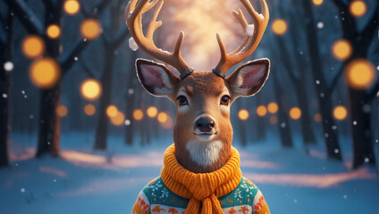 cute  funny  cartoon deer in a sweater