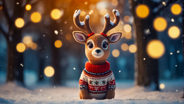 cute cartoon deer in a sweater