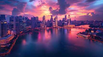 Obraz premium Urban Twilight: Skyscrapers Aglow, generative ai