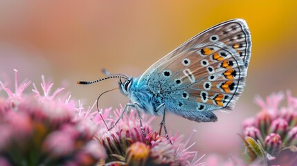 Macro Photography: Detailed Butterfly Wings on Flower, generative ai
