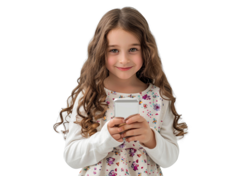 Young Girl Holding Smartphone Smiling