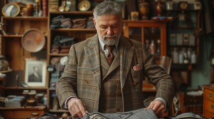 Obraz premium Personalized Tailoring: Creating Custom Fashion in Vintage Workshop, generative ai