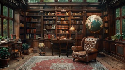 Refined Reading Corner with Old World Flair, generative ai