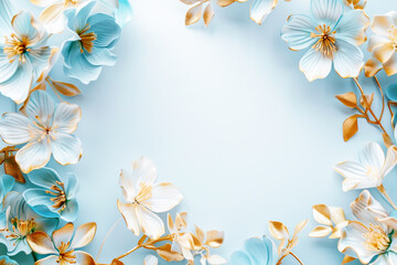 Blue and white floral background. Copy space