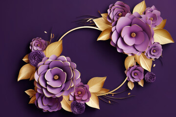 Purple background with flowers and leaves
