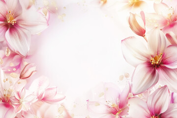 Obraz na płótnie Canvas Pink flowers on white background. Copy space