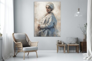 Elegant Interior with Portrait of Woman in Traditional Dress. Generative AI