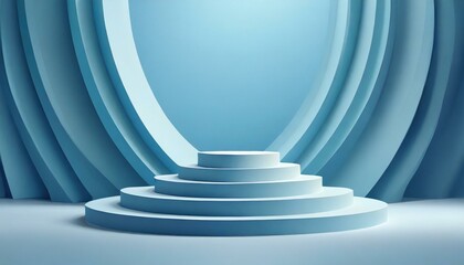 Obraz premium Clean Lines, Elevated Style: Light Blue Backdrop with Multi-level Podiums