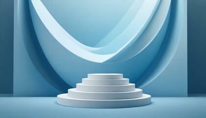 Fototapeta premium Modern Minimalism: Light Blue Background with Tiered Podiums for Product Display