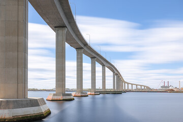 The Jordan Bridge over the Elizabeth River on the border of Norfolk and Chesapeake Virginia in...