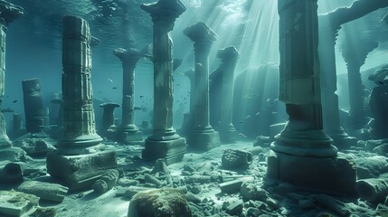 Submerged Secrets of the Ancient City./n - obrazy, fototapety, plakaty