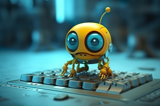 Futuristic Robot Playing Minesweeper on Computer. Generative AI