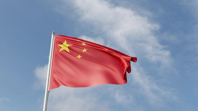 chinese flag, waving in the wind, china, flag on a blue sky, tall flagpole, national symbol of china, people republic of china	