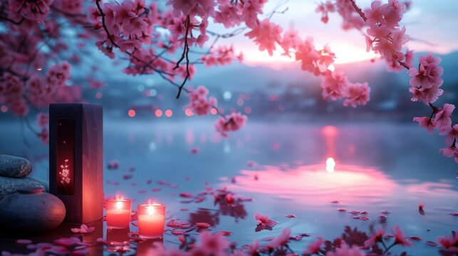 Enveloped in Serenity: Japanese Garden at Dawn, generative ai