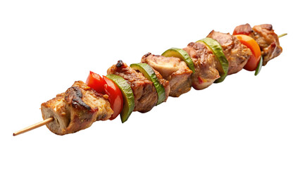 Grilled pork kebab on skewer isolated on transparent background.