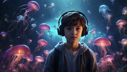 A boy with headset high Quality image