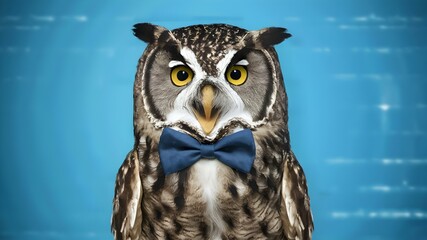 Bewildered Owl Dressed for Success. Concept Bird Photography, Owl Portraits, Dapper Outfits, Nature Style, Cute Animals - obrazy, fototapety, plakaty