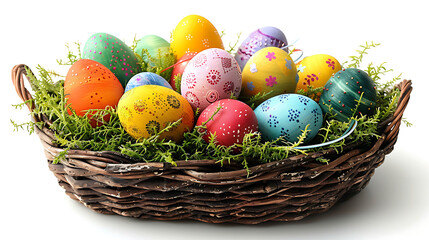 Fototapeta na wymiar Colorful Easter eggs in an easter basket