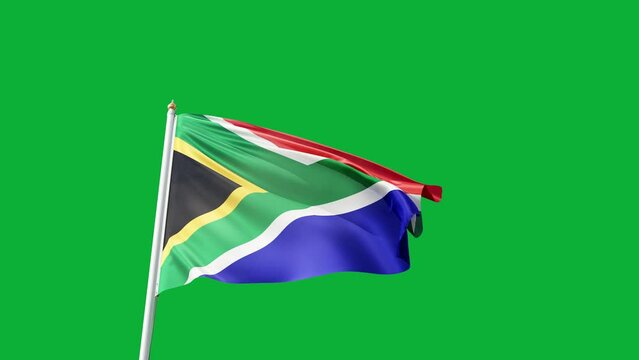 flag of south africa on a green screen, waving in the wind, symbol of south african people, african country,  tall flagpole, no background, 