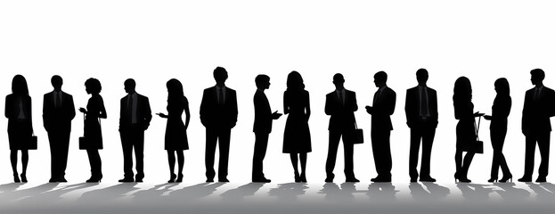 silhouette of business people standing in row