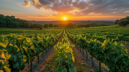 Fototapeta na wymiar Sunset Splendor: Picturesque Vineyard Landscape, generative ai