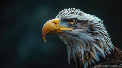 Fototapeta premium Animal Portrait Photography, Regal Eagle with Golden Beak Profiled Against a Dark Backdrop,