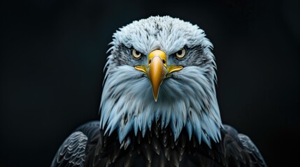 Obraz premium Animal Portrait Photography, Regal Eagle with Golden Beak Profiled Against a Dark Backdrop,