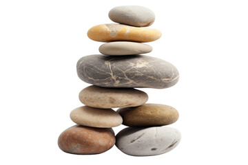 Fototapeta na wymiar Balance in Stone: A Towering Stack of Rocks. White or PNG Transparent Background.