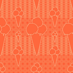ice cream background, seamless pattern of ice cream scoops in a cone, repeating texture of ice cream cones on orange background, abstract simple design, ideal for textile or paper design