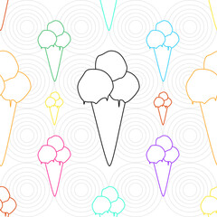  ice cream background, seamless pattern of ice cream scoops in a cone, repeating texture of colorful ice cream cones on white background, abstract simple design, ideal for textile or paper design