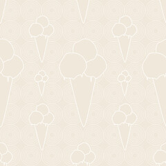 ice cream background, seamless pattern of ice cream scoops in a cone, repeating texture of ice cream cones on beige background, abstract simple design, ideal for textile or paper design