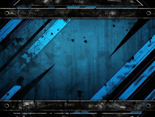 Blue black grunge diagonal stripes industrial background warning frame, vector grunge texture warn caution, construction, safety background with copy space for photo or text design 