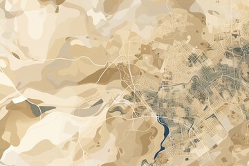 Beige and white pattern with a Beige background map lines sigths and pattern with topography sights in a city backdrop