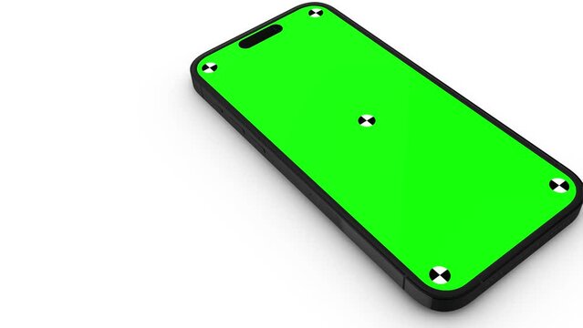 Rotating Smartphone Green Screen on Background with Alpha Channel. Smartphone Motion Graphic. 3D Rendering. Computer Generated Image. Easy Customizable. 3D Illustration