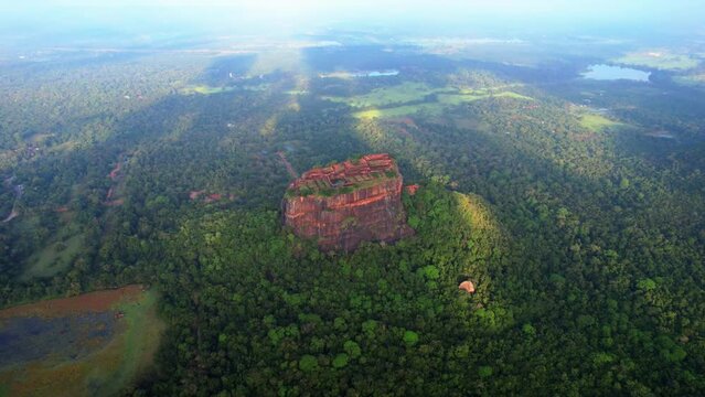 Aerial drone view of Sigiriya The Ancient Rock Fortress Sri Lanka