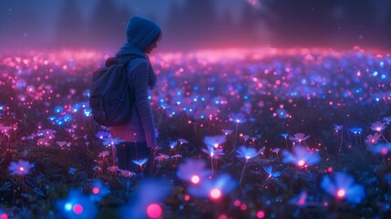 Mystical Moment with Illuminated Mushrooms, generative ai