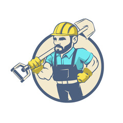 Construction worker holding shovel Vector Cartoon