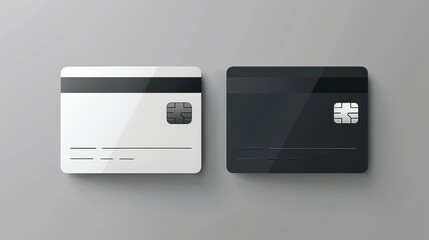 A realistic 3D set of blank, empty credit cards in black and white. Design Template for Plastic Credit and Debit Cards for Mockup and Branding. Credit Card Payment Concept. Top View